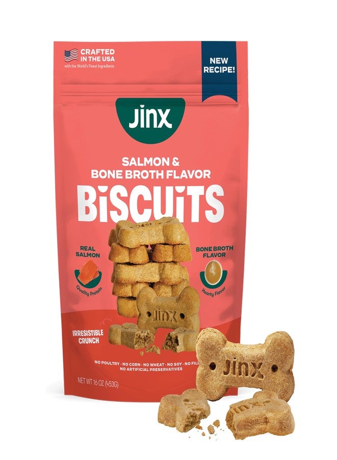 Jinx Oven-Baked Salmon Bone Broth Biscuit Dog Treats - Crunchy, All Natural, Superfood-Rich with High-Protein Salmon, Dog Biscuits for Puppies, Adults & Seniors - 16oz - Image 1